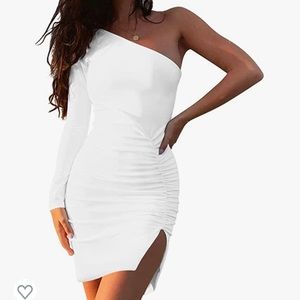 White One Shoulder Minidress with Long Sleeve